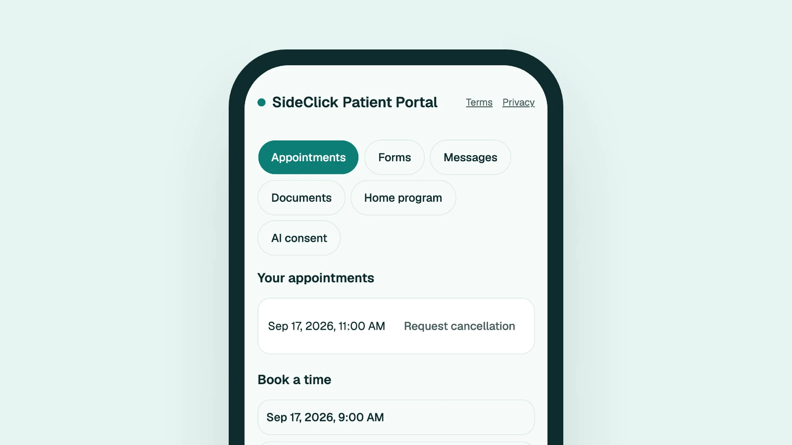 Portal — Patient self-booking flow